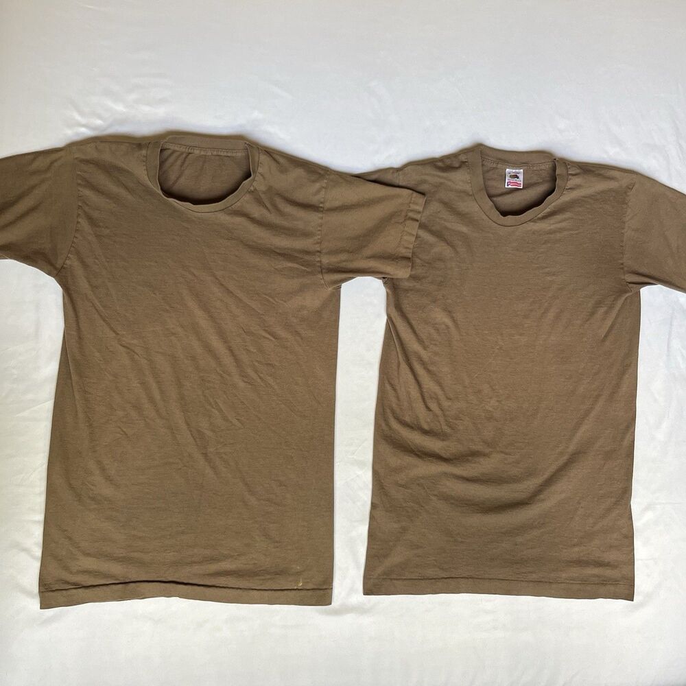 VTG Fruit Of The Loom T Shirt Lot Of 2 M Medium 80s 90s USA Made Blank Tee Brown